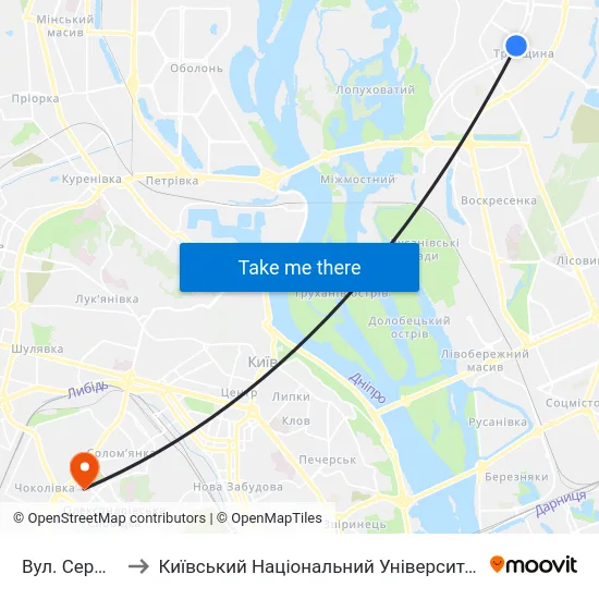 Вул. Сержа Лифаря to Київський Національний Університет Будівництва І Архітектури map