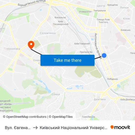 Вул. Євгена Коновальця to Київський Національний Університет Будівництва І Архітектури map