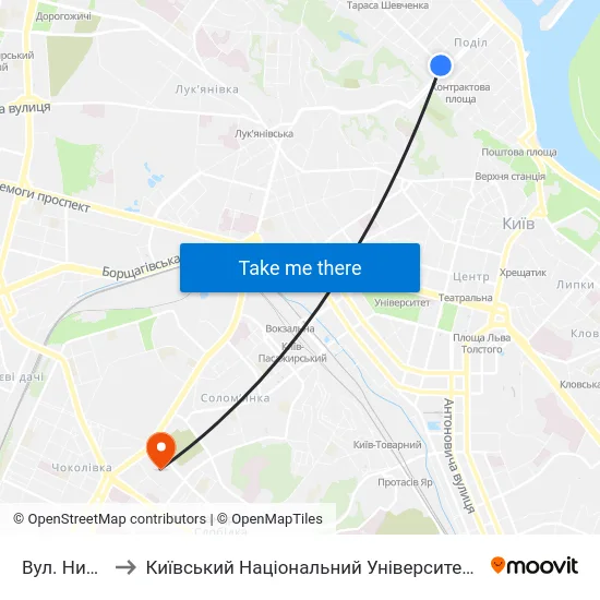 Вул. Нижній Вал to Київський Національний Університет Будівництва І Архітектури map