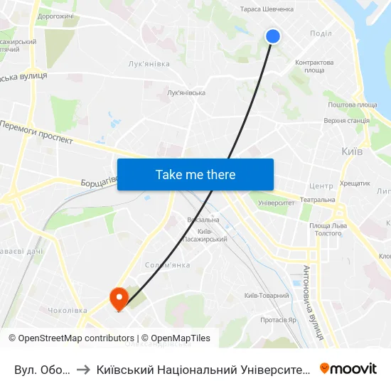 Вул. Оболонська to Київський Національний Університет Будівництва І Архітектури map