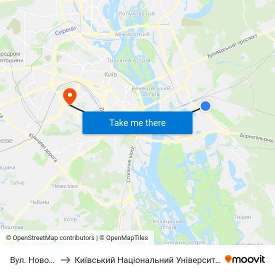 Вул. Новодарницька to Київський Національний Університет Будівництва І Архітектури map