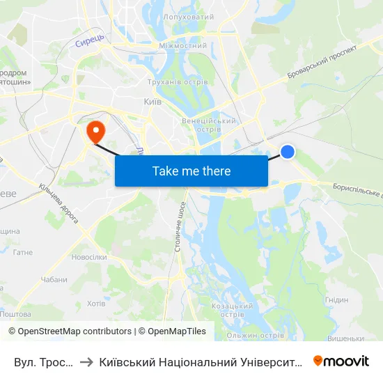 Вул. Тростянецька to Київський Національний Університет Будівництва І Архітектури map