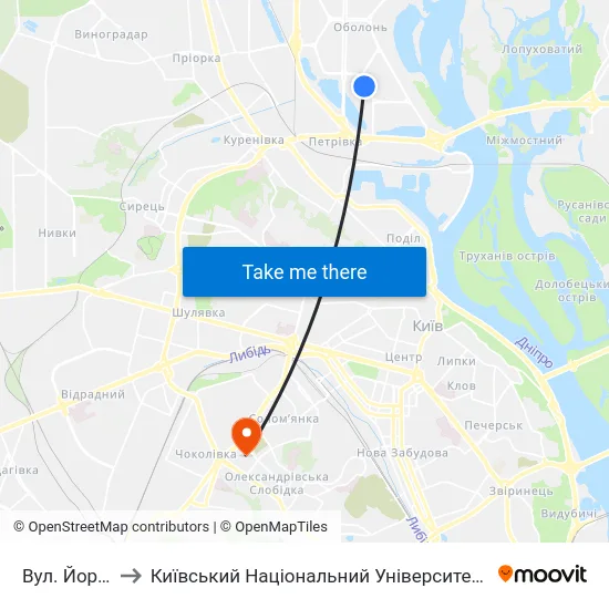 Вул. Йорданська to Київський Національний Університет Будівництва І Архітектури map