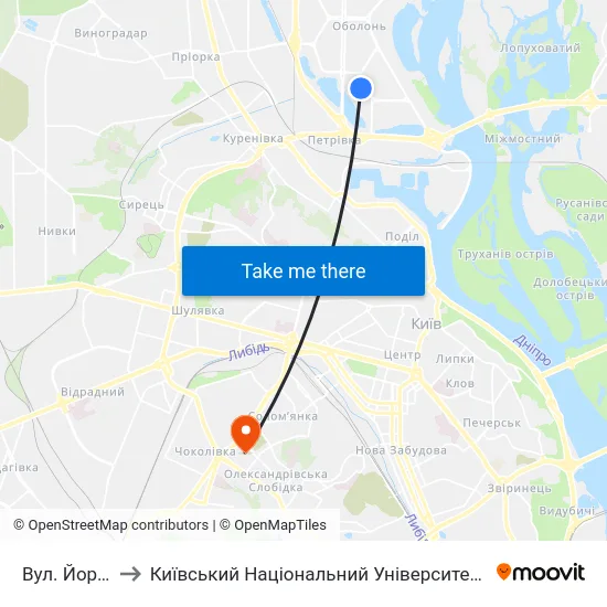 Вул. Йорданська to Київський Національний Університет Будівництва І Архітектури map