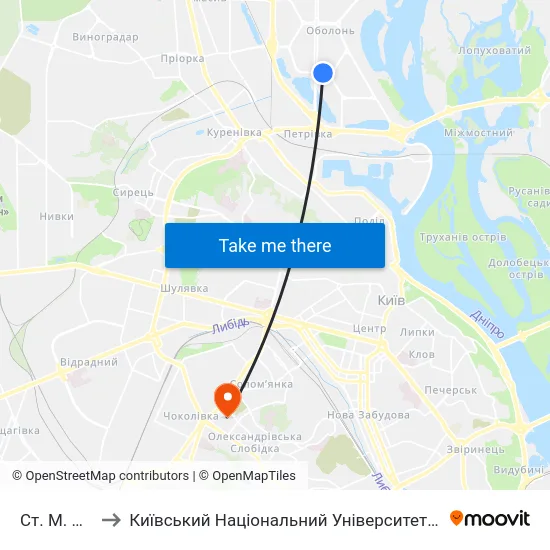 Ст. М. Оболонь to Київський Національний Університет Будівництва І Архітектури map