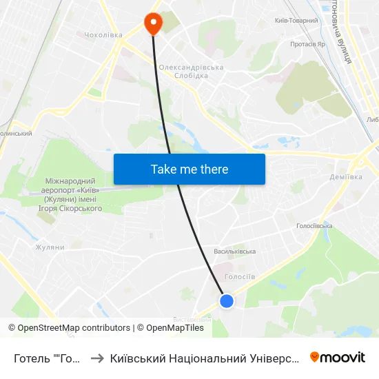 Готель ""Голосіївський"" to Київський Національний Університет Будівництва І Архітектури map
