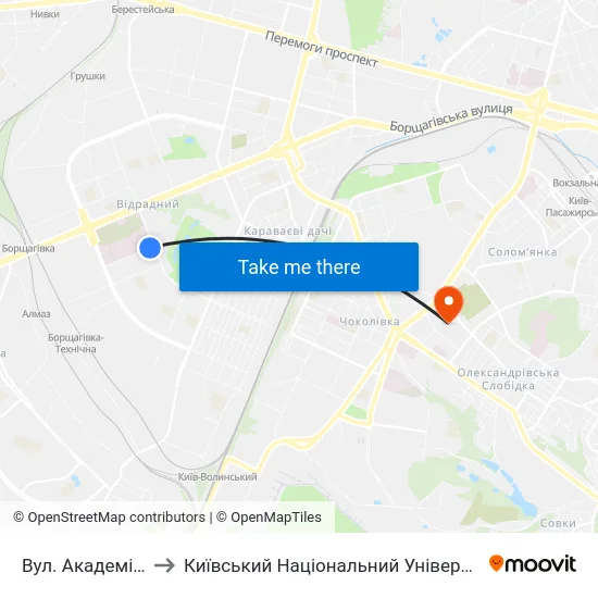 Вул. Академіка Стражеска to Київський Національний Університет Будівництва І Архітектури map