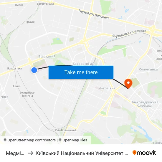Медмістечко to Київський Національний Університет Будівництва І Архітектури map
