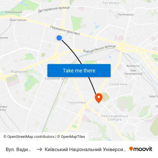 Вул. Вадима Гетьмана to Київський Національний Університет Будівництва І Архітектури map