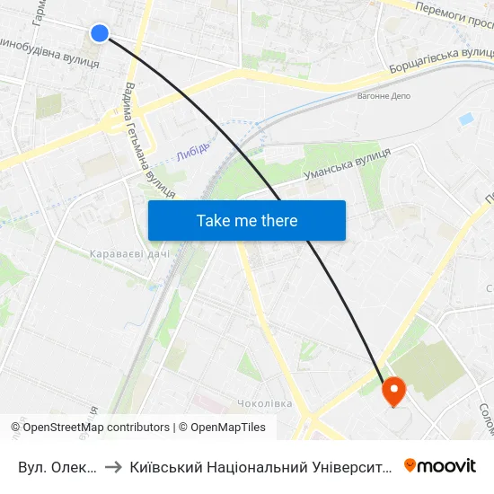 Вул. Олекси Тихого to Київський Національний Університет Будівництва І Архітектури map