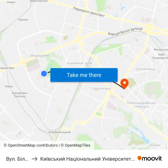 Вул. Білецького to Київський Національний Університет Будівництва І Архітектури map