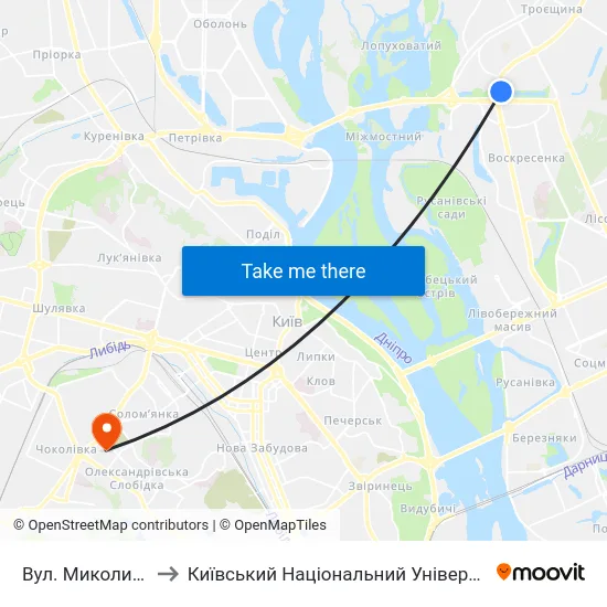 Вул. Миколи Закревського to Київський Національний Університет Будівництва І Архітектури map