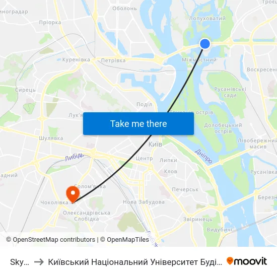Skymall to Київський Національний Університет Будівництва І Архітектури map