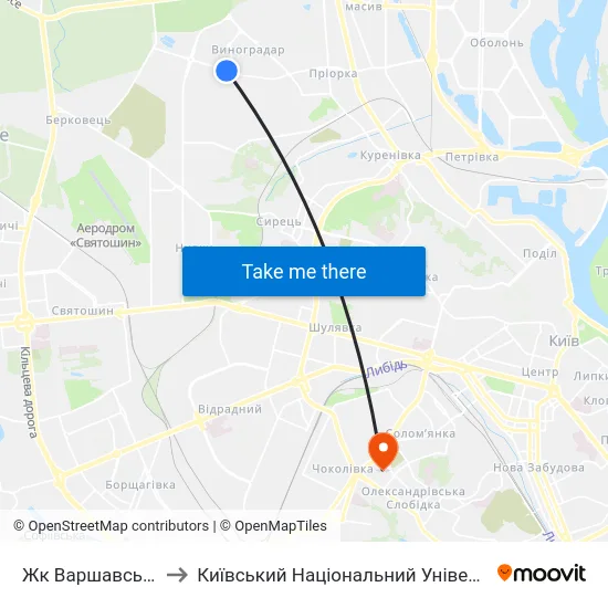 Жк Варшавський Мікрорайон to Київський Національний Університет Будівництва І Архітектури map