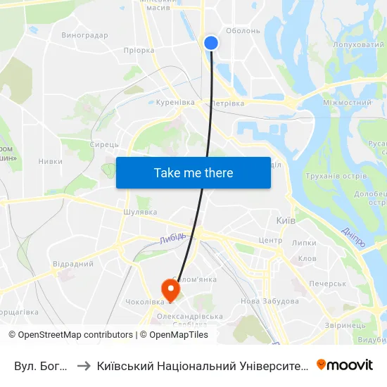 Вул. Богатирська to Київський Національний Університет Будівництва І Архітектури map