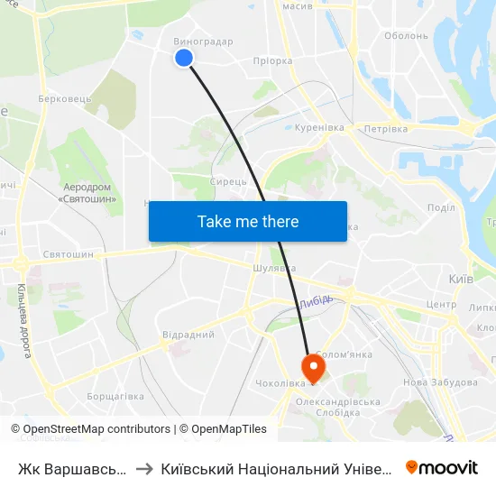 Жк Варшавський Мікрорайон to Київський Національний Університет Будівництва І Архітектури map