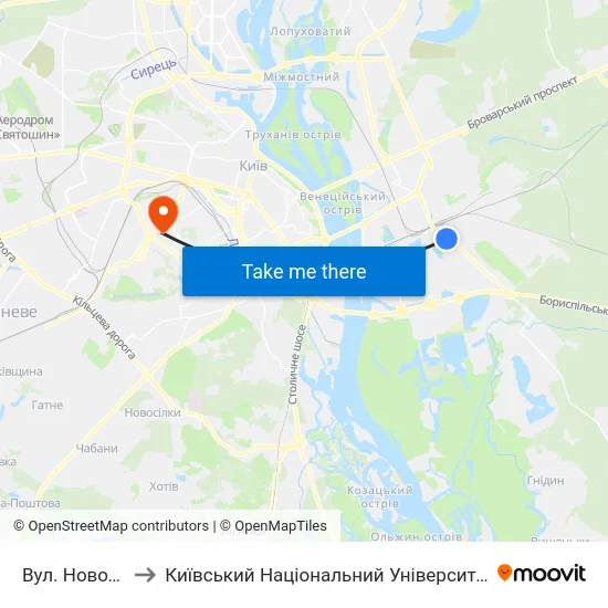Вул. Новодарницька to Київський Національний Університет Будівництва І Архітектури map