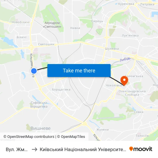 Вул. Жмеринська to Київський Національний Університет Будівництва І Архітектури map