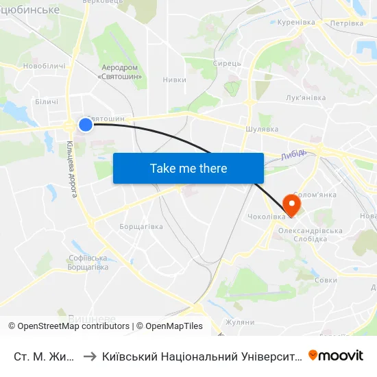 Ст. М. Житомирська to Київський Національний Університет Будівництва І Архітектури map