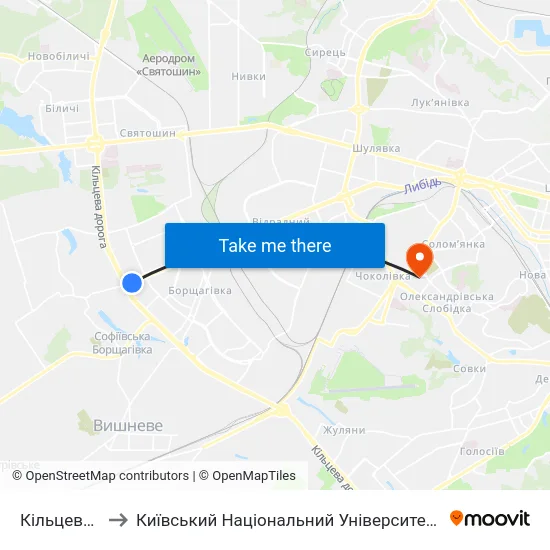 Кільцева Дорога to Київський Національний Університет Будівництва І Архітектури map