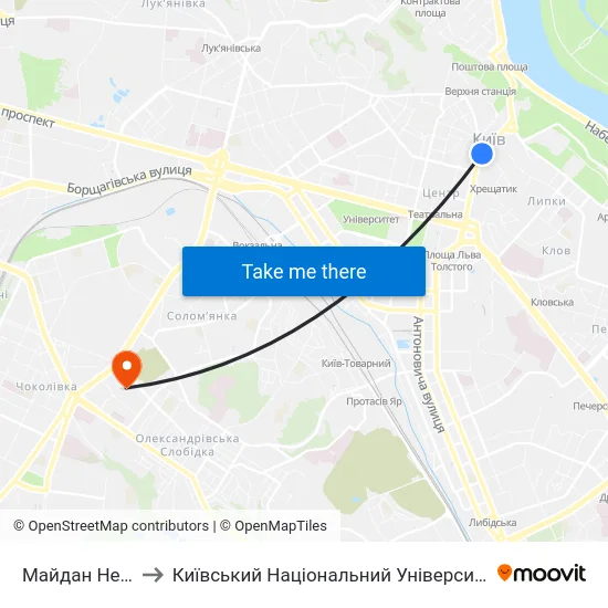 Майдан Незалежності to Київський Національний Університет Будівництва І Архітектури map
