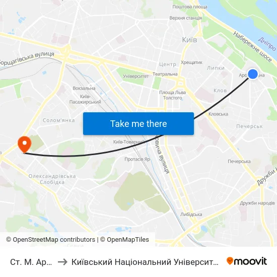 Ст. М. Арсенальна to Київський Національний Університет Будівництва І Архітектури map