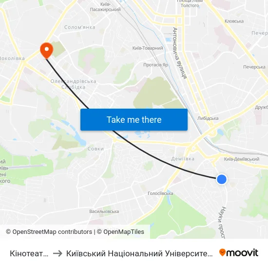 Кінотеатр Салют to Київський Національний Університет Будівництва І Архітектури map