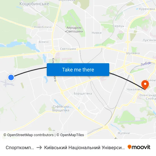 Спорткомплекс Чайка to Київський Національний Університет Будівництва І Архітектури map