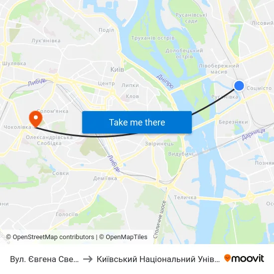 Вул. Євгена Сверстюка (На Вимогу) to Київський Національний Університет Будівництва І Архітектури map