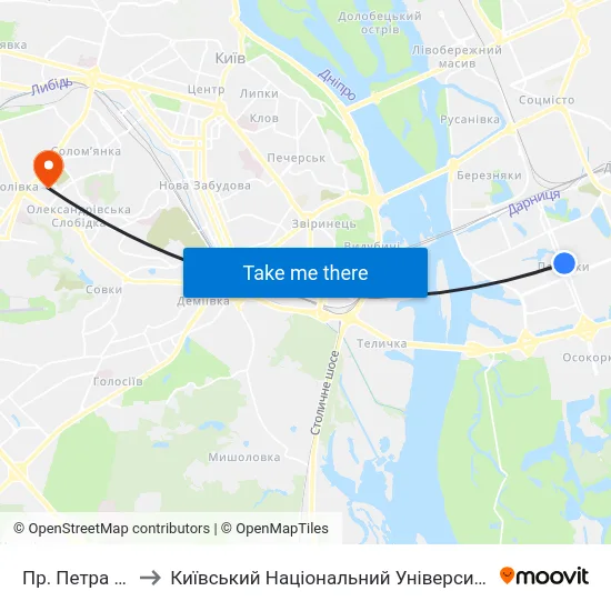 Пр. Петра Григоренка to Київський Національний Університет Будівництва І Архітектури map