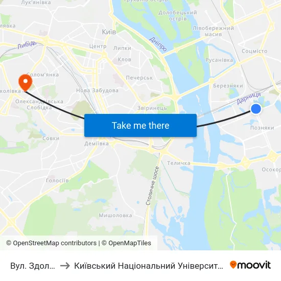 Вул. Здолбунівська to Київський Національний Університет Будівництва І Архітектури map