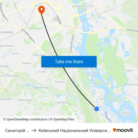 Санаторій ""Жовтень"" to Київський Національний Університет Будівництва І Архітектури map