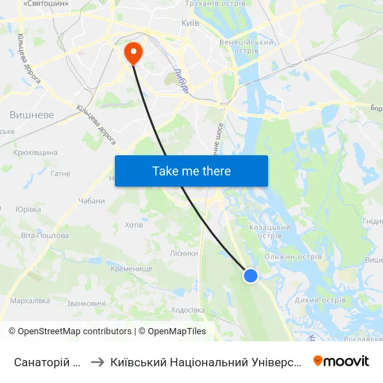 Санаторій Конча-Заспа to Київський Національний Університет Будівництва І Архітектури map