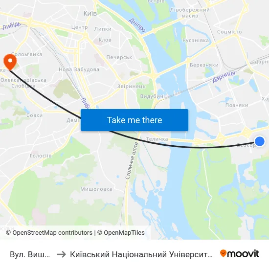 Вул. Вишняківська to Київський Національний Університет Будівництва І Архітектури map