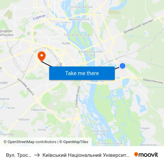 Вул. Тростянецька to Київський Національний Університет Будівництва І Архітектури map