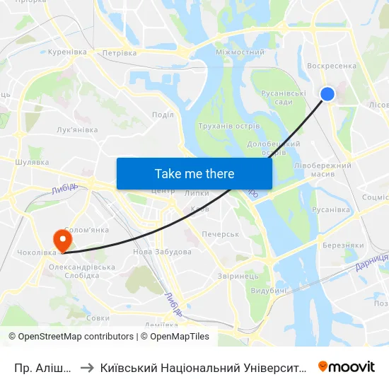 Пр. Алішера Навої to Київський Національний Університет Будівництва І Архітектури map