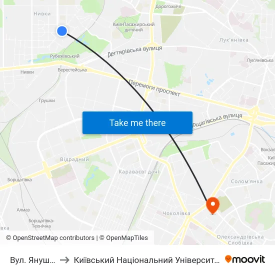 Вул. Януша Корчака to Київський Національний Університет Будівництва І Архітектури map