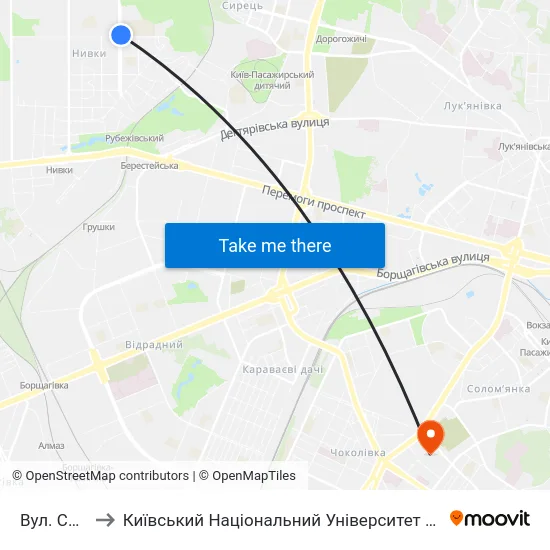 Вул. Салютна to Київський Національний Університет Будівництва І Архітектури map