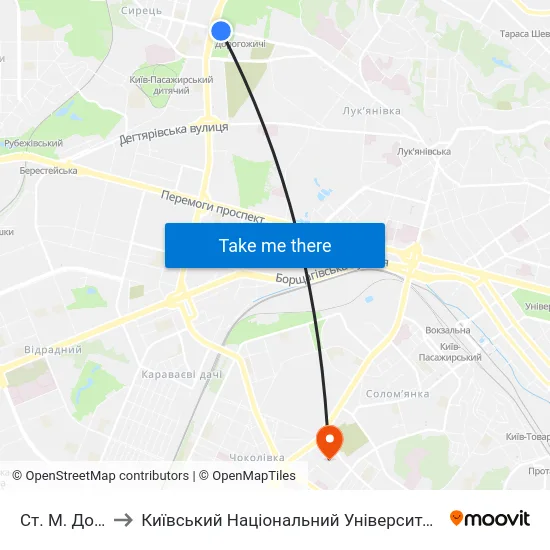 Ст. М. Дорогожичі to Київський Національний Університет Будівництва І Архітектури map