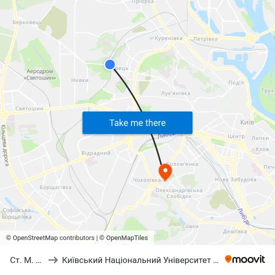 Ст. М. Сирець to Київський Національний Університет Будівництва І Архітектури map