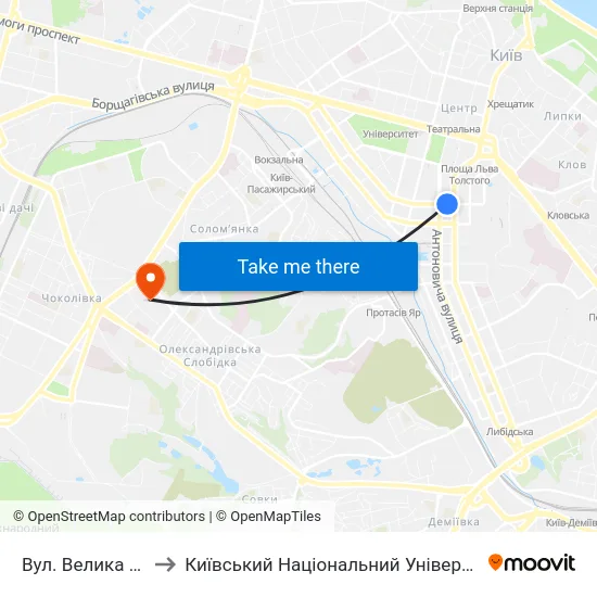 Вул. Велика Васильківська to Київський Національний Університет Будівництва І Архітектури map