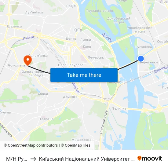 М/Н Русанівка to Київський Національний Університет Будівництва І Архітектури map