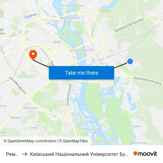 Рембаза to Київський Національний Університет Будівництва І Архітектури map