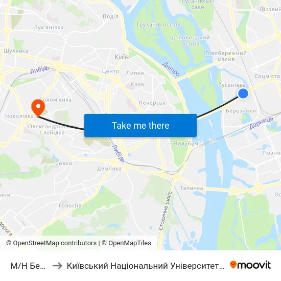 М/Н Березняки to Київський Національний Університет Будівництва І Архітектури map