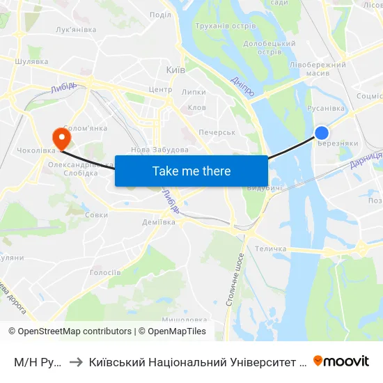 М/Н Русанівка to Київський Національний Університет Будівництва І Архітектури map