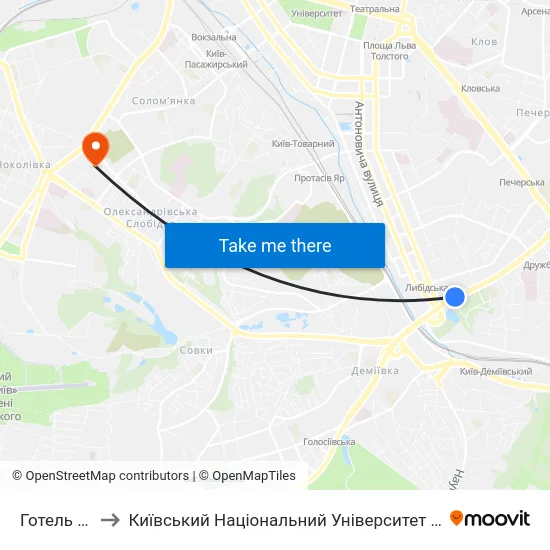 Готель Дружба to Київський Національний Університет Будівництва І Архітектури map
