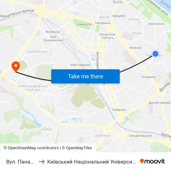 Вул. Панаса Мирного to Київський Національний Університет Будівництва І Архітектури map