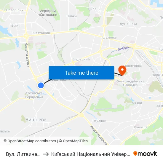 Вул. Литвиненко-Вольгемут to Київський Національний Університет Будівництва І Архітектури map