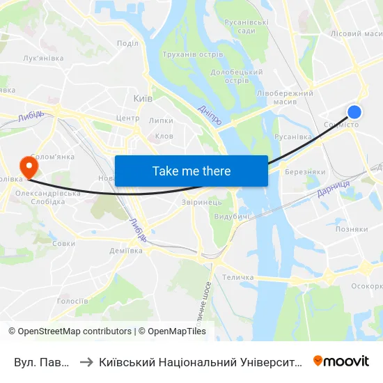 Вул. Павла Усенка to Київський Національний Університет Будівництва І Архітектури map