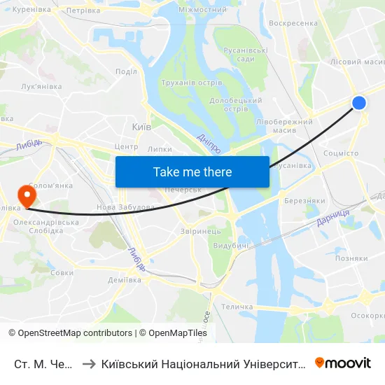Ст. М. Чернігівська to Київський Національний Університет Будівництва І Архітектури map